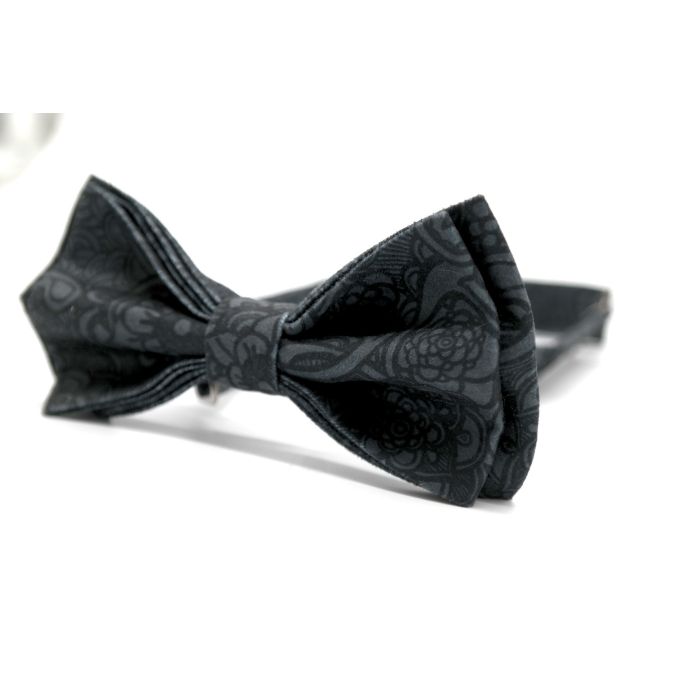 GIOVANNI PERA elegancka mucha muszka czarno szara, kwiaty D803 | Sklep GriShop.eu | Muszki