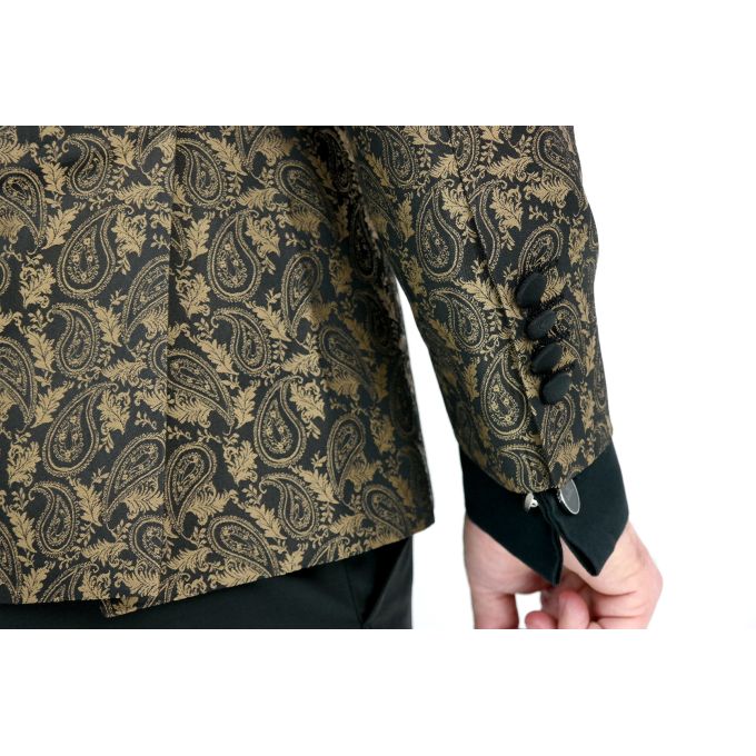 GIOVANNI PERA Garnitur męski z kamizelką i muchą A02 czarno złoty, paisley, elegancki Pan Młody i nie tylko, ślubny | Sklep GriS