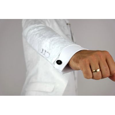 Garnitur męski z kamizelką i krawatem kwiaty róże biały, elegancki Pan Młody i nie tylko, ślubny | Sklep GriShop.eu | Garnitury