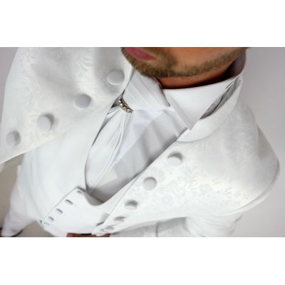Garnitur męski z kamizelką i krawatem kwiaty róże biały, elegancki Pan Młody i nie tylko, ślubny | Sklep GriShop.eu | Garnitury