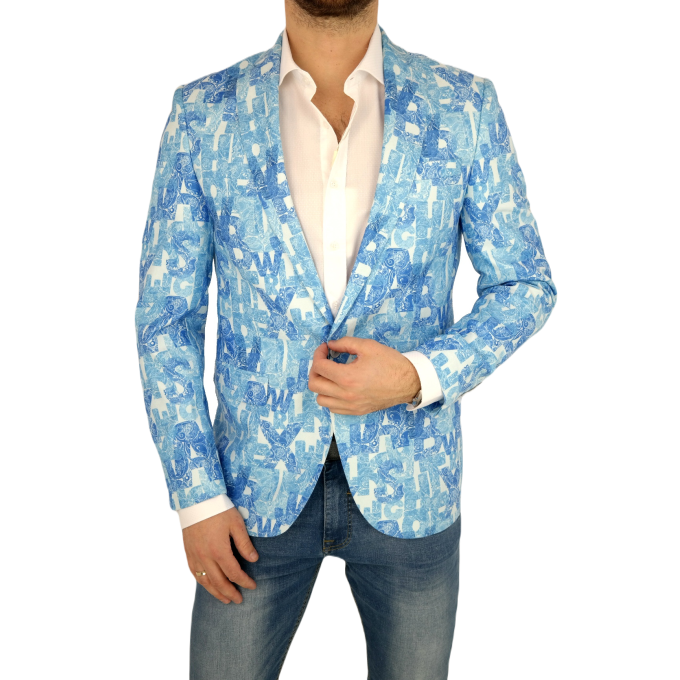 GIOVANNI PERA Marynarka męska D808 casual, napisy, paisley, niebieska | Sklep GriShop.eu | Strona główna