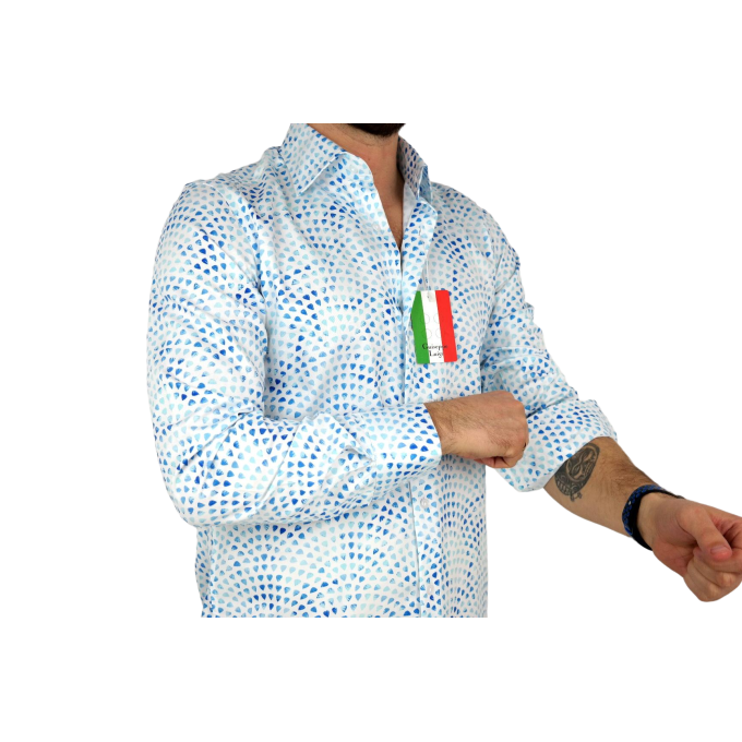 GUISEPPE LUIGI Koszula męska GL6 biała, niebieskie łezki | Sklep GriShop.eu | Koszule