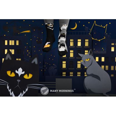MANY MORNINGS skarpetki wesołe koty Black Cat, czarny szary biały | Sklep GriShop.eu | Galanteria i dodatki