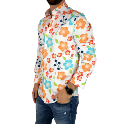 GUISEPPE LUIGI Koszula męska GL12 biała, kolorowe kwiaty | Sklep GriShop.eu | Koszule