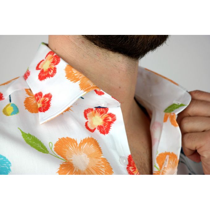 GUISEPPE LUIGI Koszula męska GL12 biała, kolorowe kwiaty | Sklep GriShop.eu | Koszule