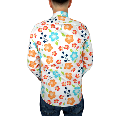 GUISEPPE LUIGI Koszula męska GL12 biała, kolorowe kwiaty | Sklep GriShop.eu | Koszule