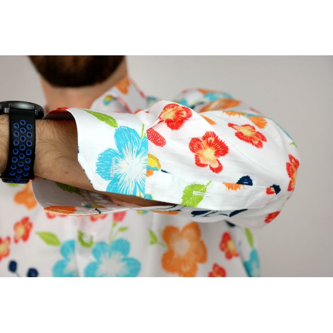 GUISEPPE LUIGI Koszula męska GL12 biała, kolorowe kwiaty | Sklep GriShop.eu | Koszule