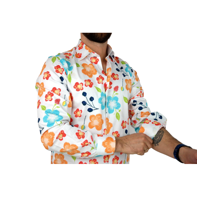 GUISEPPE LUIGI Koszula męska GL12 biała, kolorowe kwiaty | Sklep GriShop.eu | Koszule