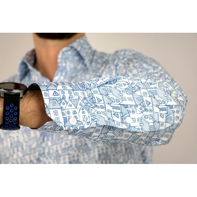 GUISEPPE LUIGI Koszula męska GL13 biała, niebieskie domki | Sklep GriShop.eu | Koszule