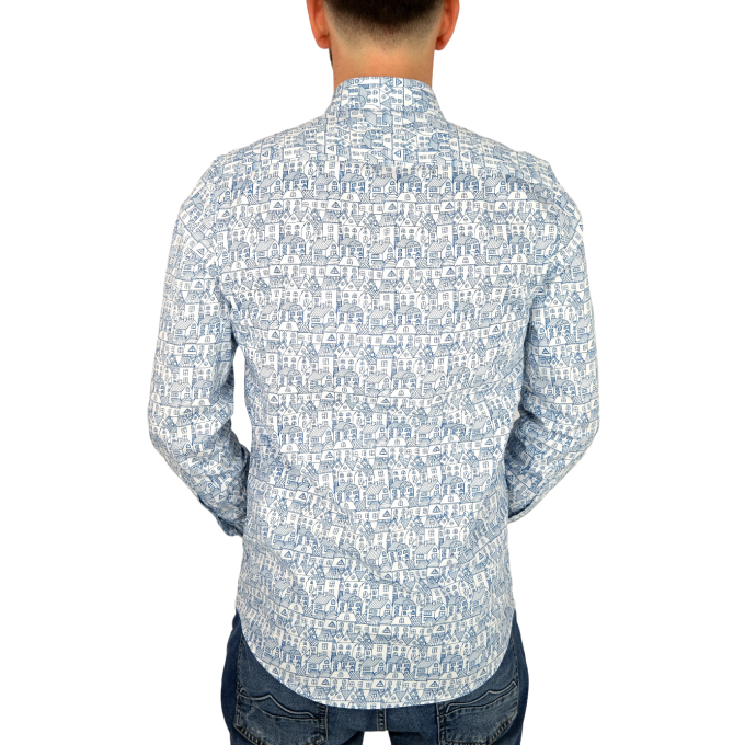 GUISEPPE LUIGI Koszula męska GL13 biała, niebieskie domki | Sklep GriShop.eu | Koszule