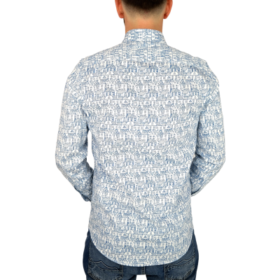 GUISEPPE LUIGI Koszula męska GL13 biała, niebieskie domki | Sklep GriShop.eu | Koszule