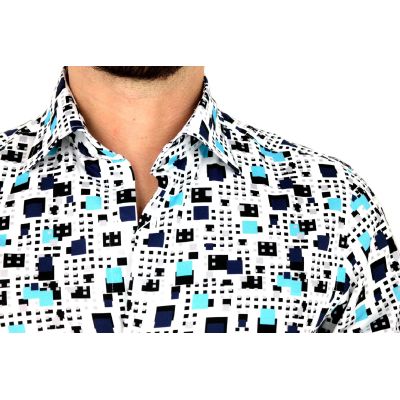 GUISEPPE LUIGI Koszula męska GL14 biała, kwadraty kolorowe | Sklep GriShop.eu | Koszule