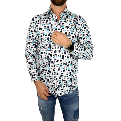 GUISEPPE LUIGI Koszula męska GL14 biała, kwadraty kolorowe | Sklep GriShop.eu | Koszule