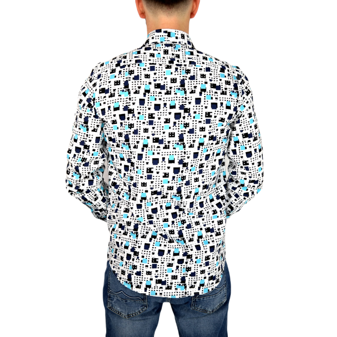 GUISEPPE LUIGI Koszula męska GL14 biała, kwadraty kolorowe | Sklep GriShop.eu | Koszule