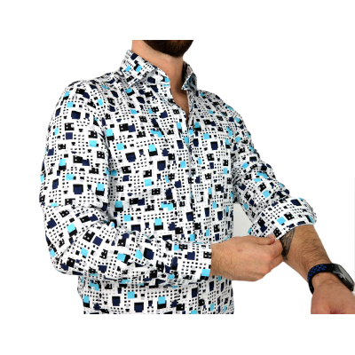 GUISEPPE LUIGI Koszula męska GL14 biała, kwadraty kolorowe | Sklep GriShop.eu | Koszule