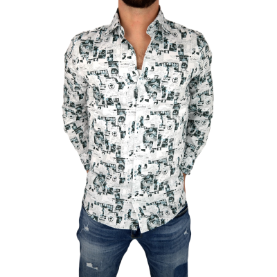 GUISEPPE LUIGI Koszula męska GL16 biała, gazeta | Sklep GriShop.eu | Koszule