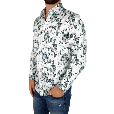 GUISEPPE LUIGI Koszula męska GL16 biała, gazeta | Sklep GriShop.eu | Koszule