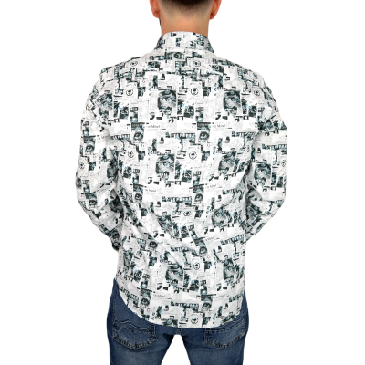 GUISEPPE LUIGI Koszula męska GL16 biała, gazeta | Sklep GriShop.eu | Koszule