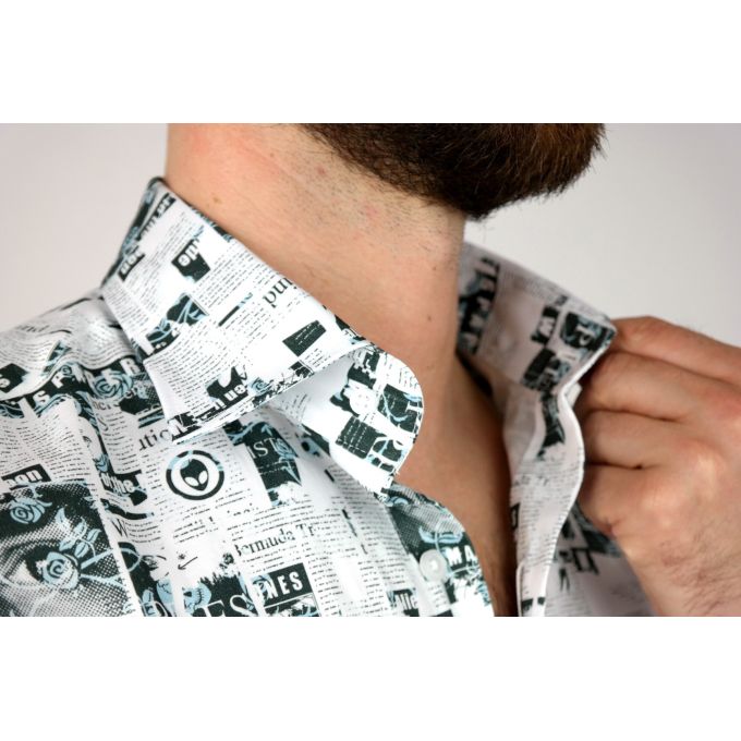 GUISEPPE LUIGI Koszula męska GL16 biała, gazeta | Sklep GriShop.eu | Koszule