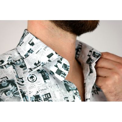 GUISEPPE LUIGI Koszula męska GL16 biała, gazeta | Sklep GriShop.eu | Koszule