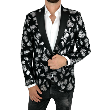 GIOVANNI PERA Marynarka męska czarna D45 srebrna, malowane pędzlem, ekskluzywna, imprezowa, sceniczna, połysk, blask | Sklep Gri 2