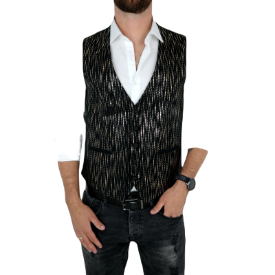 GIOVANNI PERA bezrękawnik, kamizelka męska czarna złota, kwadraciki ekskluzywna D42 imprezowa, sceniczna, połysk, blask | Sklep 