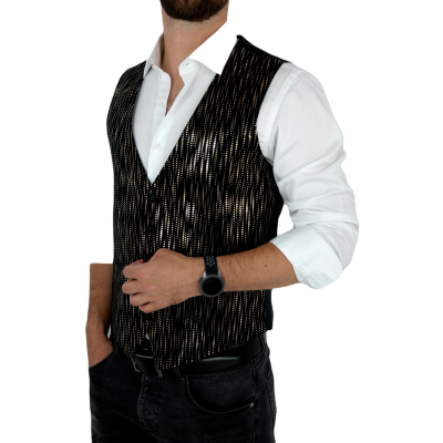 GIOVANNI PERA bezrękawnik, kamizelka męska czarna złota, kwadraciki ekskluzywna D42 imprezowa, sceniczna, połysk, blask | Sklep 
