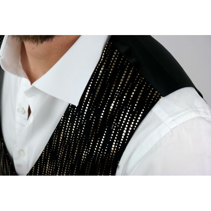 GIOVANNI PERA bezrękawnik, kamizelka męska czarna złota, kwadraciki ekskluzywna D42 imprezowa, sceniczna, połysk, blask | Sklep 