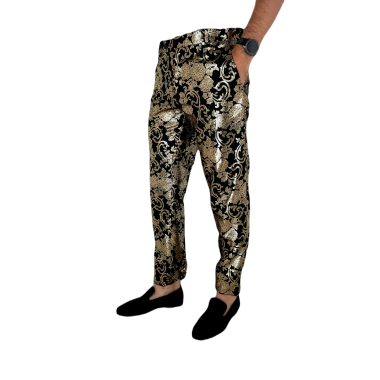 GIOVANNI PERA Spodnie męskie chinosy D43, czarne, złote, ekskluzywne, imprezowe, sceniczne, połysk, blask, kwiaty | Sklep GriSho 2