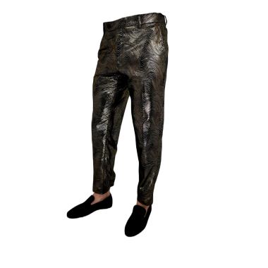 GIOVANNI PERA Spodnie męskie chinosy D41, czarne, złote, ekskluzywne, imprezowe, sceniczne, połysk, blask, fale | Sklep GriShop. 2