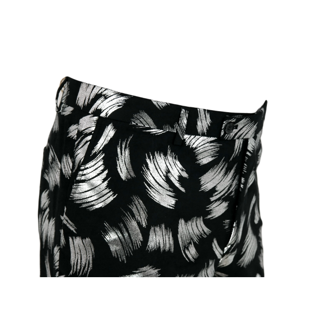 GIOVANNI PERA Spodnie męskie chinosy D45 czarne, srebrne, ekskluzywne, imprezowe, sceniczne, połysk, blask, malowane pędzlem | S