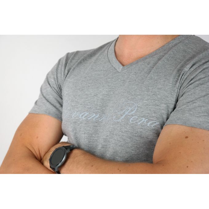 GIOVANNI PERA T-shirt męski szary TGP98 w szpic, serek , elastan, logo | Sklep GriShop.eu | Koszulki