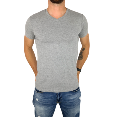 GIOVANNI PERA T-shirt męski szary TGP101 w szpic, serek , elastan, gładki | Sklep GriShop.eu | Koszulki