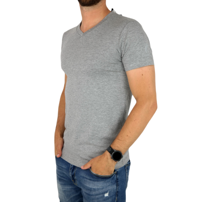 GIOVANNI PERA T-shirt męski szary TGP101 w szpic, serek , elastan, gładki | Sklep GriShop.eu | Koszulki