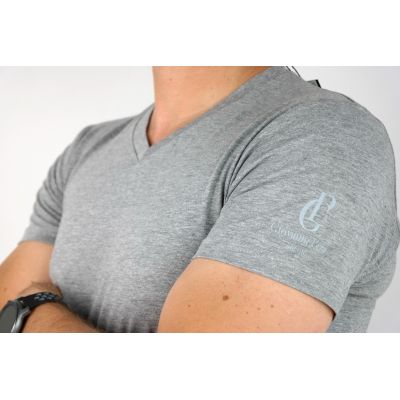 GIOVANNI PERA T-shirt męski szary TGP101 w szpic, serek , elastan, gładki | Sklep GriShop.eu | Koszulki