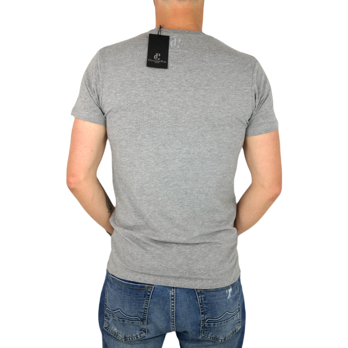 GIOVANNI PERA T-shirt męski szary TGP101 w szpic, serek , elastan, gładki | Sklep GriShop.eu | Koszulki