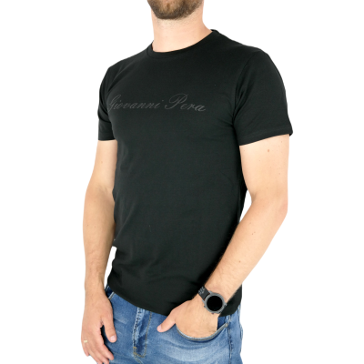 GIOVANNI PERA T-shirt męski czarny TGP106 okrągły, elastan, logo | Sklep GriShop.eu | Koszulki