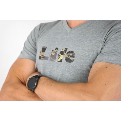 GIOVANNI PERA T-shirt męski szary TGP111 w szpic, serek , elastan, LIFE - gitara | Sklep GriShop.eu | Koszulki