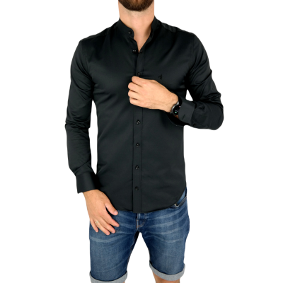 DANIEL BESSI Koszula męska fb026 czarna , stójka, lycra | Sklep GriShop.eu | Koszule