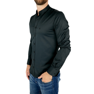 DANIEL BESSI Koszula męska fb026 czarna , stójka, lycra | Sklep GriShop.eu | Koszule