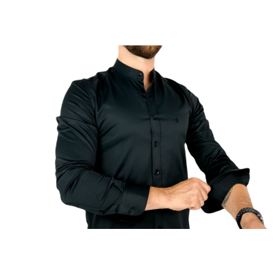 DANIEL BESSI Koszula męska fb026 czarna , stójka, lycra | Sklep GriShop.eu | Koszule