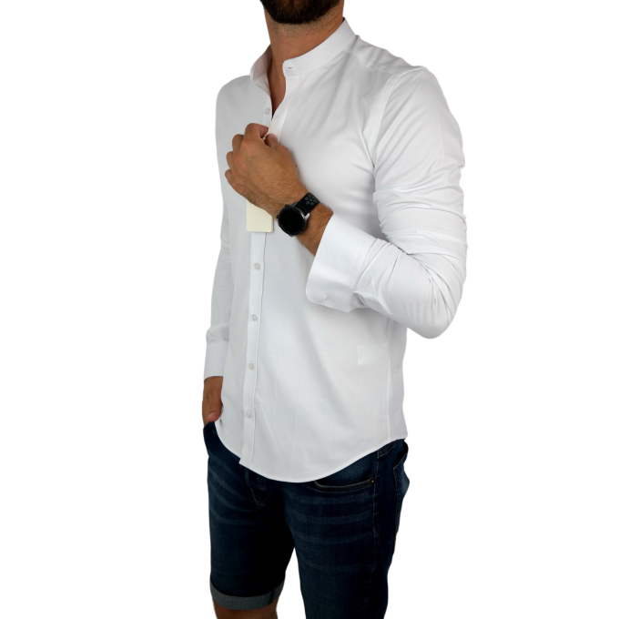 DANIEL BESSI Koszula męska fb024 biała , stójka, lycra | Sklep GriShop.eu | Koszule
