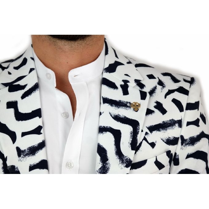 MARCO MILANO Marynarka męska C08 biała, granatowy pędzel, casual | Sklep GriShop.eu | Marynarki