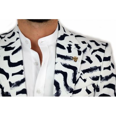 MARCO MILANO Marynarka męska C08 biała, granatowy pędzel, casual | Sklep GriShop.eu | Marynarki