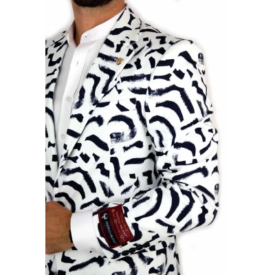 MARCO MILANO Marynarka męska C08 biała, granatowy pędzel, casual | Sklep GriShop.eu | Marynarki