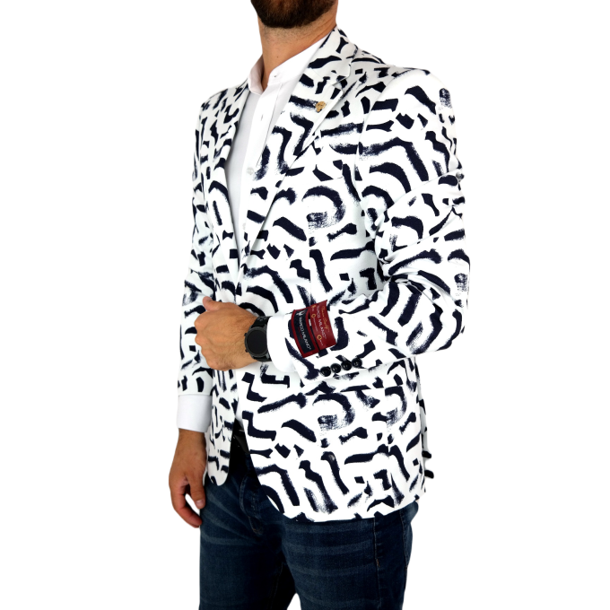 MARCO MILANO Marynarka męska C08 biała, granatowy pędzel, casual | Sklep GriShop.eu | Marynarki