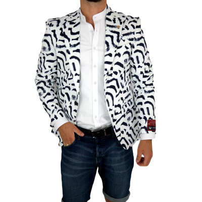 MARCO MILANO Marynarka męska C08 biała, granatowy pędzel, casual | Sklep GriShop.eu | Marynarki