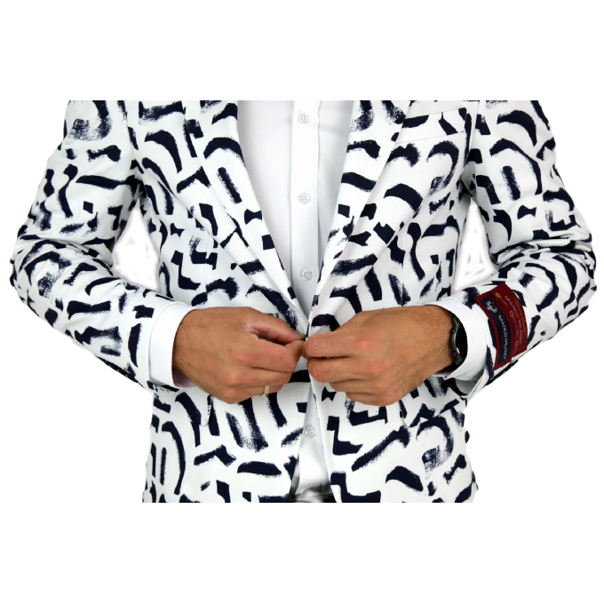 MARCO MILANO Marynarka męska C08 biała, granatowy pędzel, casual | Sklep GriShop.eu | Marynarki