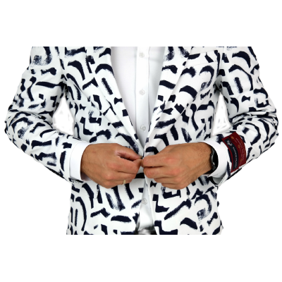 MARCO MILANO Marynarka męska C08 biała, granatowy pędzel, casual | Sklep GriShop.eu | Marynarki