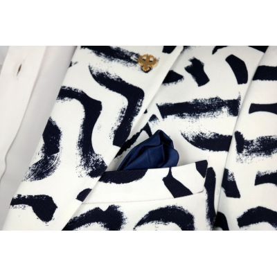 MARCO MILANO Marynarka męska C08 biała, granatowy pędzel, casual | Sklep GriShop.eu | Marynarki